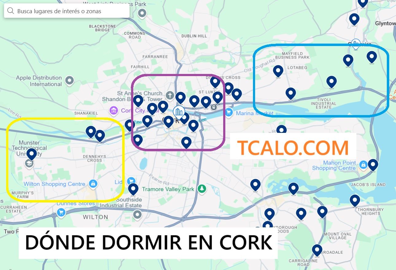 Mapa donde dormir Cork